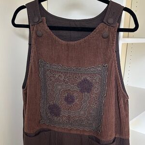 Elegant Brown Corduroy Dress with Lace Detail